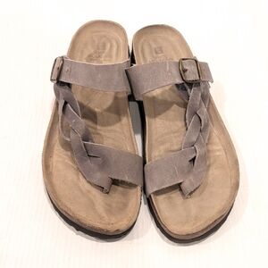 WHITE MOUNTAIN Women's Gray Leather Braided Strappy Toe Loop Sandals Size 10